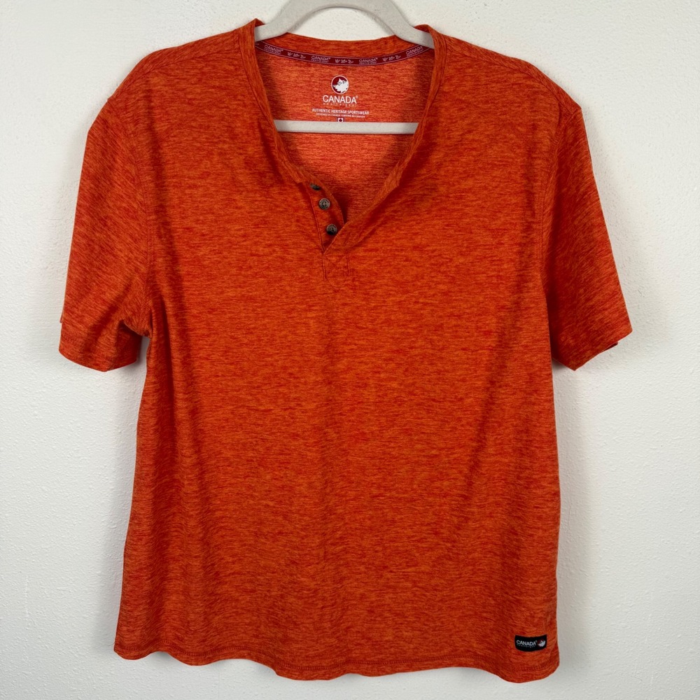 Canada Weather Gear Mens Henley Shirt Orange Heather Space Dye Short Sleeve L/G
